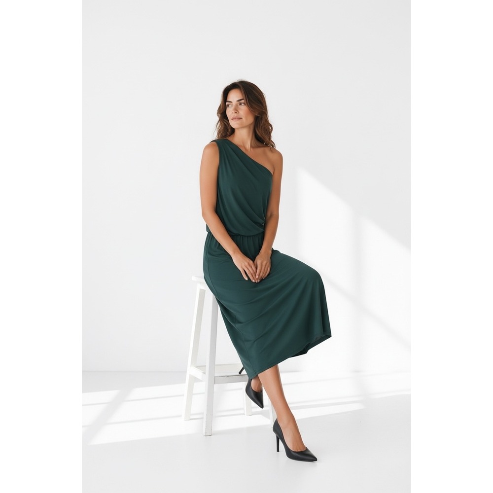 Banana Republic One Shoulder Midi Dress Size 14 Green Elegant Wedding Minimalist